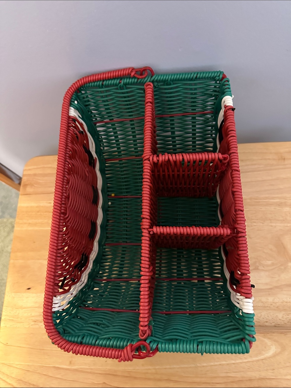 Woven Green and Red Sectioned Basket